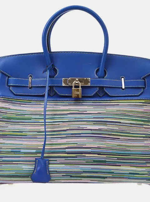 Hermes Birkin 35 Blue France Veau Gulliver Leather Vibrato Top Handle Bag