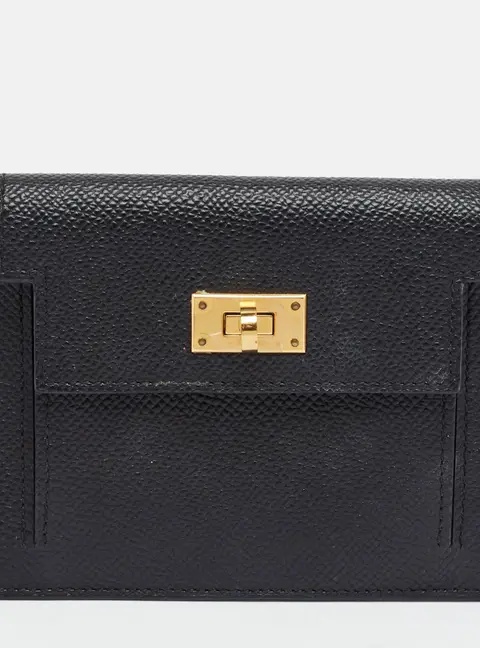 Herm&egrave;s Kelly Pocket Noir Epsom Leather Compact Wallet