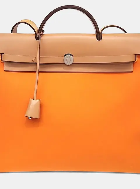 Hermes NEW ZIP Her Bag Brown/Orange Canvas Large (N)