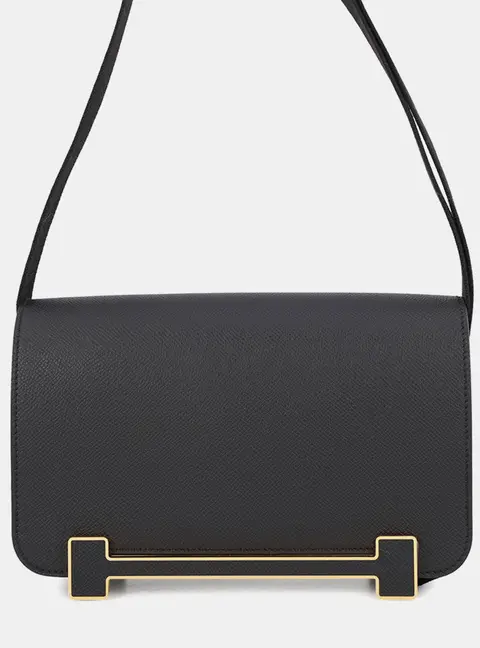 Hermes Geta Slim Black Epsom Leather Crossbody Bag