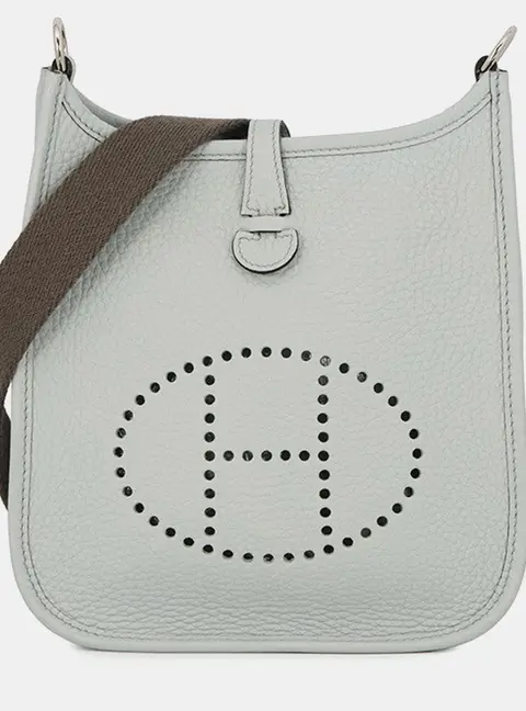 Hermes Evelyne Amazon Long Blue Pale/Etain Taurillon Clemence Size Tpm