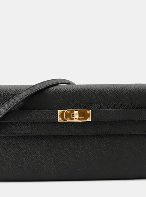 Hermes Kelly To Go Wallet Black Epsom Leather Wallet Bag