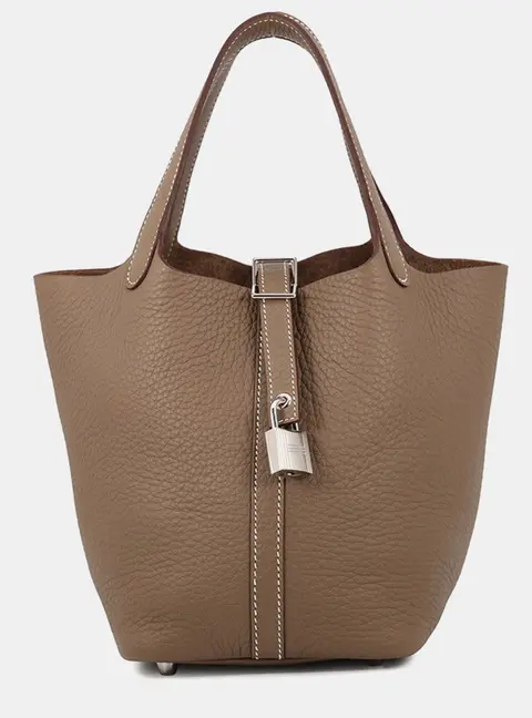Hermes Picotin Lock PM Etoupe Taurillon Clemence Leather Top Handle Bag