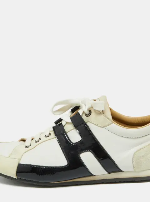Hermes White/Black Leather and Suede Tie Break Sneakers Size 39