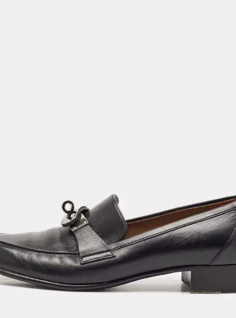 Hermes Black Leather Destin Slip On Loafers Size 37