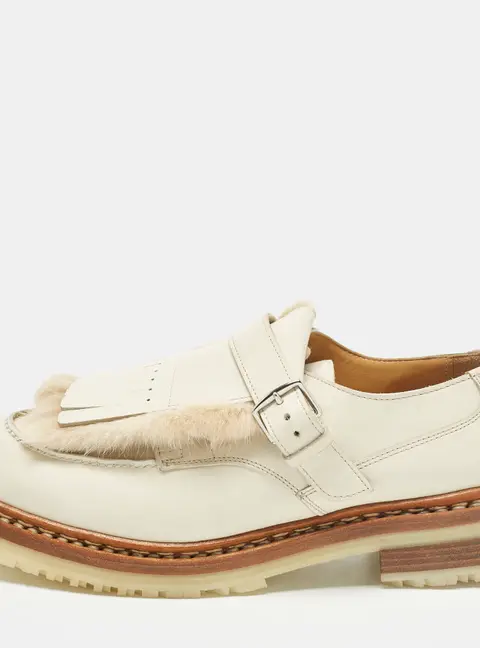 Hermes Size 40 Cream Leather and Mink Fur Derby
