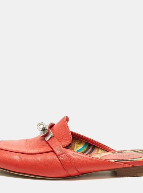 Hermes Oz Size 36.5 Red Leather Flat Mules