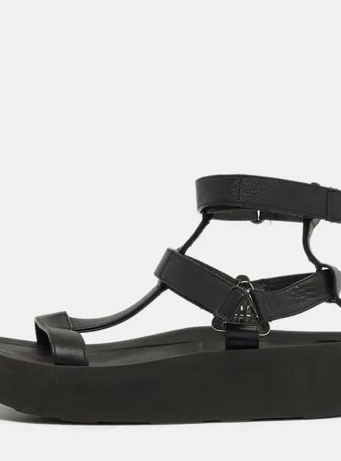 Hermes Enid Size 37 Black Leather Ankle Strap Sandals