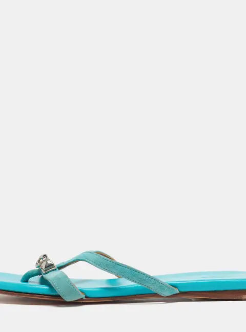 Hermes Corfu Size 38 Blue Suede Thong Flatsb Slide
