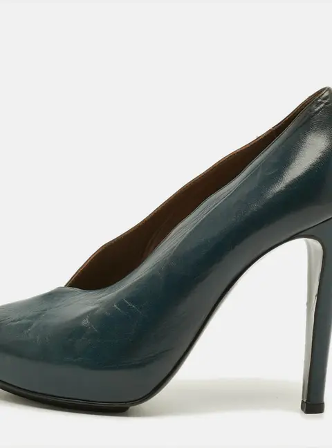 Hermes Florida Size 37 Green Leather Peep Toe Pumps