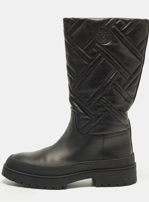 Hermes Fuji Size 40 Black Quilted Leather Mid Calf Boots