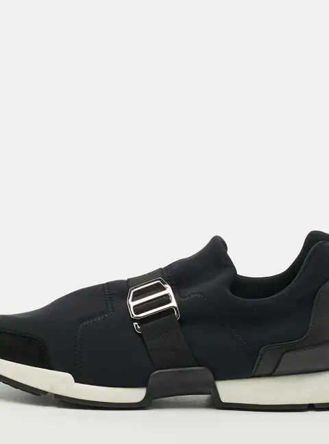 Hermes Run Size 39 Black Neoprene and Suede Slip On Sneakers