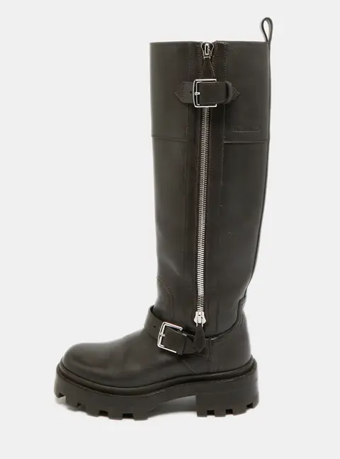 Hermes Jaime Size 37.5 Brown Leather Knee Length Biker Boots