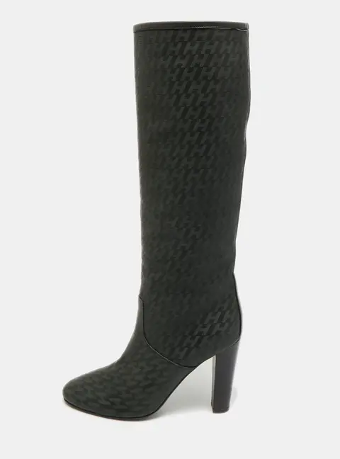 Hermes H Logo Size 36 Black Leather Knee Length Boots