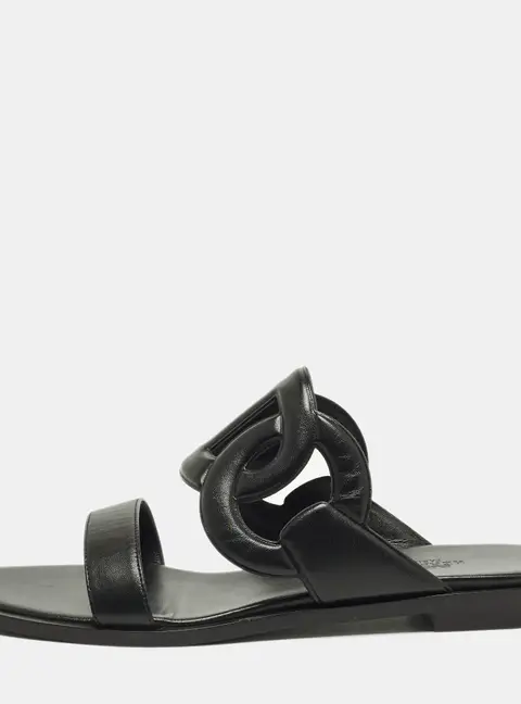 Hermes Lagune Size 39 Black Leather Flat Slide