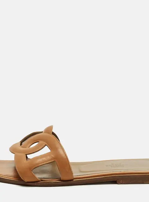 Hermes Aloha Size 37 Brown Leather Flat Slides