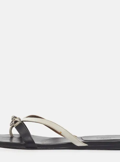 Hermes Corfu Size 36.5 Black/White Leather Thong Flat Slide