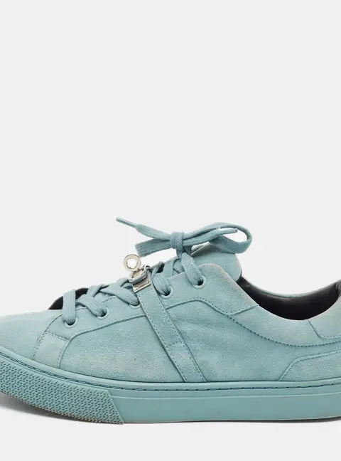 Hermes Day Size 39 Blue Bleuet Suede Low Top Sneakers