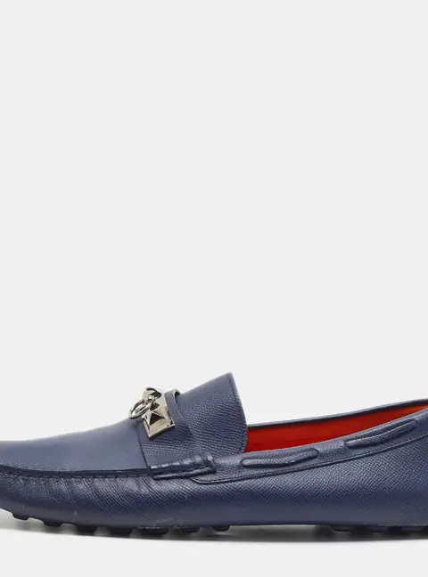 Herm&egrave;s Irving Size 45 Blue Leather Loafers