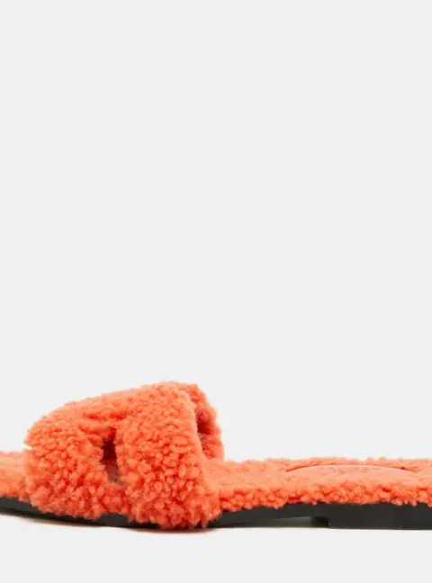 Hermes Oran Size 36 Orange Shearling Flat Sandals