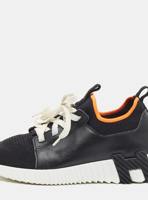 Hermes Depart Size 35 Black Canvas and Leather Low Top Sneakers