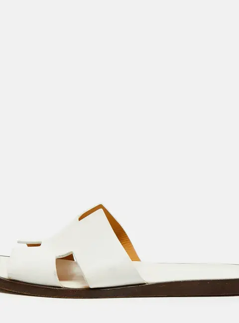 Hermes Izmir Size 42 White Leather Flat Slides