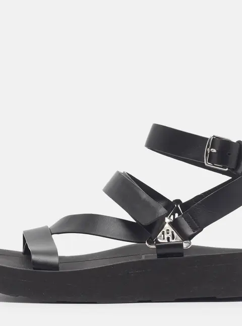 Hermes Galaxy Size 37 Black Leather Ankle Strap Sandals