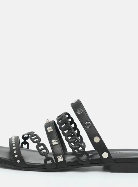 Hermes Amalfi Cha&icirc;ne d'Ancre Insignia Size 38 Black Leather Slide Sandals