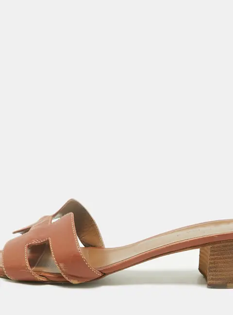 Hermes Oasis Size 39 Brown Leather Slide Sandals
