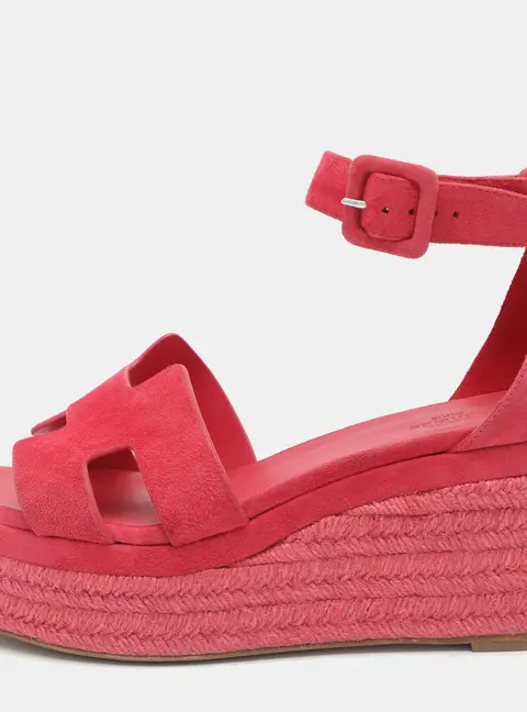 Herm&egrave;s Elda Size 37 Pink Leather Espadrille Sandals