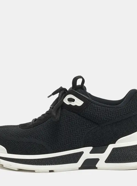 Hermes Heros Size 38 Black Knit Fabric and Suede Lace Up Sneakers