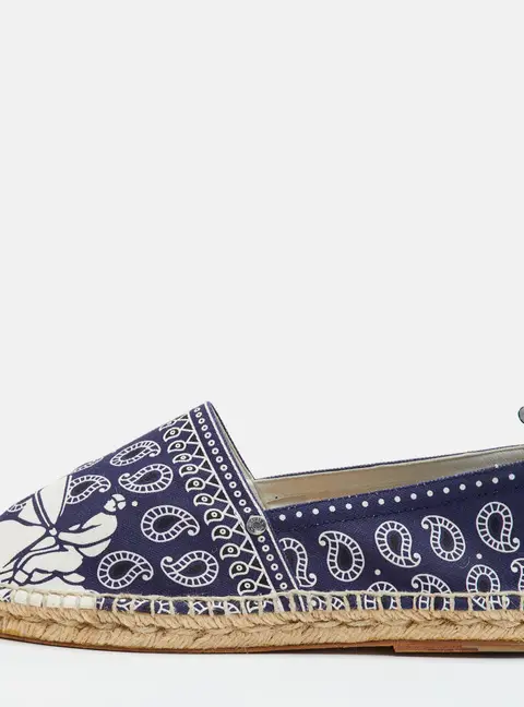 Hermes Size 41 Navy Blue/White Printed Canvas Espadrille Flats