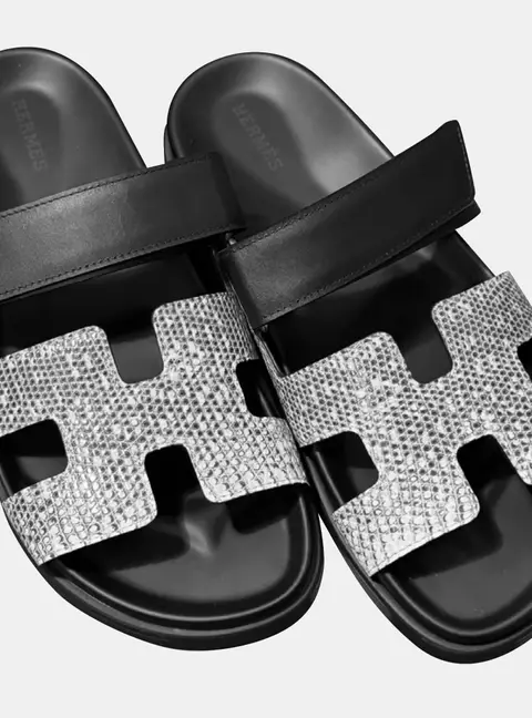 Hermes Oran Sandals Natural Lizard With Leather 38 Size