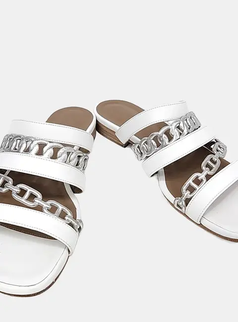 Herm&egrave;s White Leather Amalfi slippers