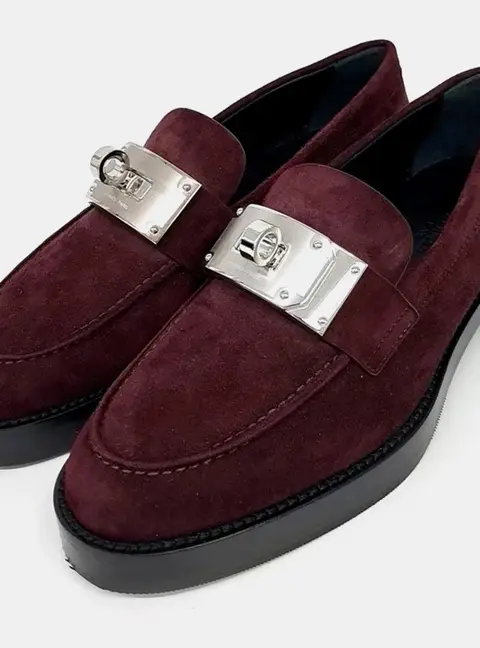 Herm&egrave;s Hot Burgundy Suede Loafers SHW EU 37