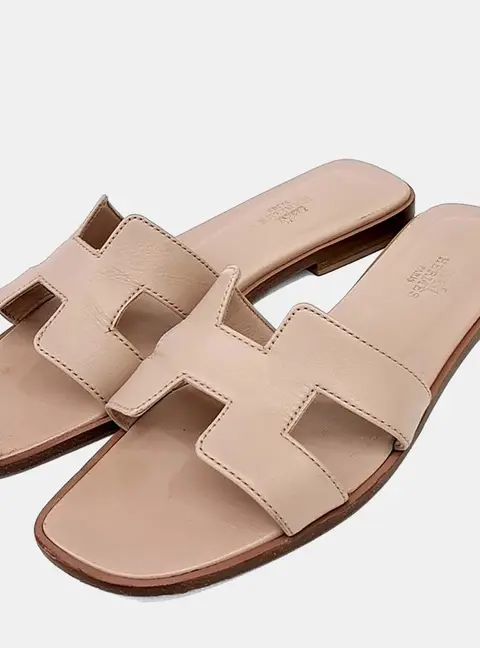Herm&egrave;s Oran Brown Leather Slippers EU 38