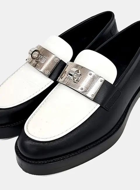 Herm&egrave;s Hot Loafers Black/White Leather SHW EU 37