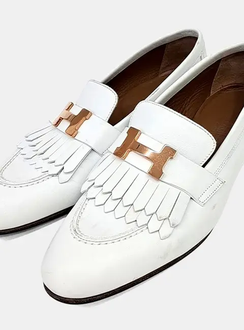 Herm&egrave;s Royal White Leather Loafers GHW EU 36