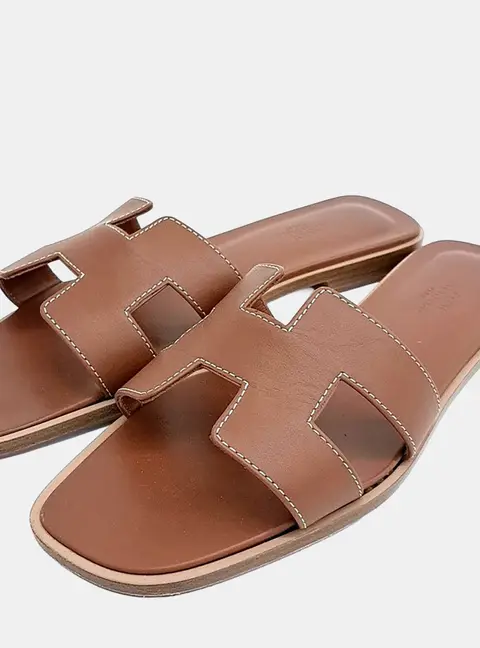 Herm&egrave;s Oran Brown Leather Slippers EU 38
