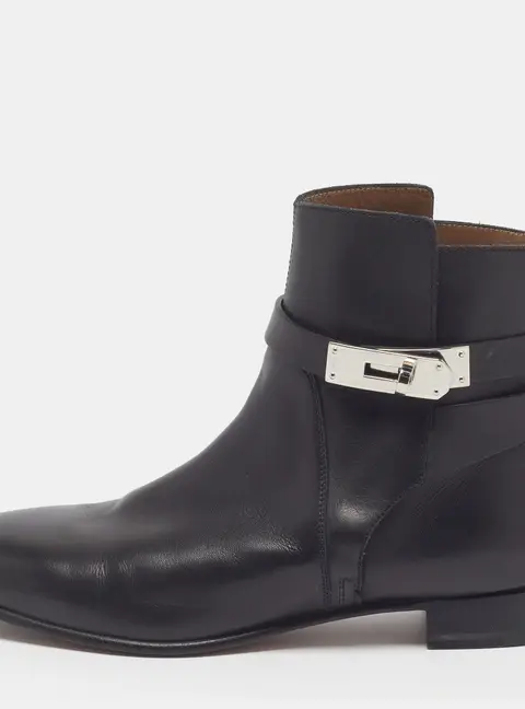 Hermes Neo Size 37.5 Black Leather Ankle Length Boots
