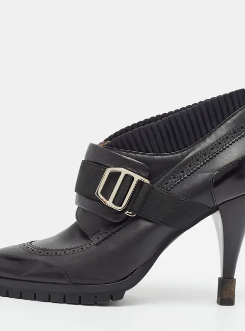 Hermes Spicy Derby Size 37 Black Fabric and Leather Booties