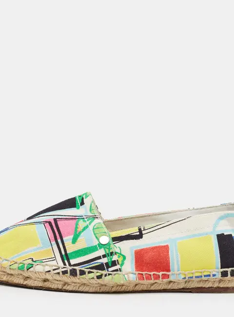 Herm&egrave;s Moderniseme Size 38 Multicolor Canvas Espadrille Flats