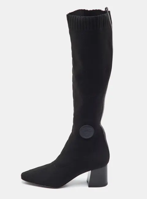 Hermes Fontaine Size 40 Black Knit Fabric Knee Length Boots