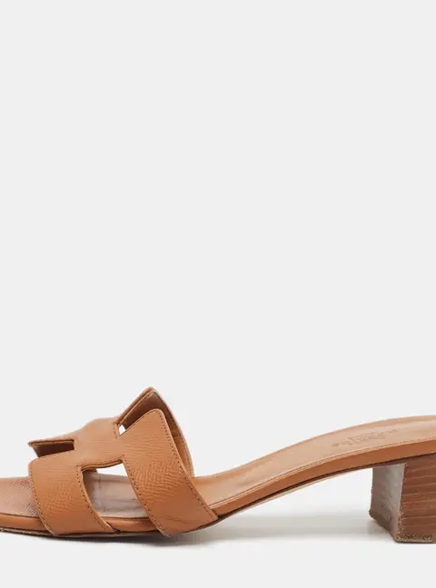 Hermes Oasis Size 37 Brown Slide Sandals