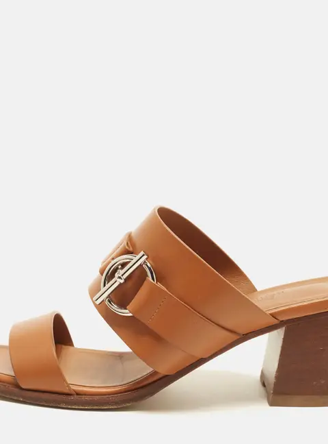 Hermes Kute Size 37.5 Brown Leather Slide Sandals