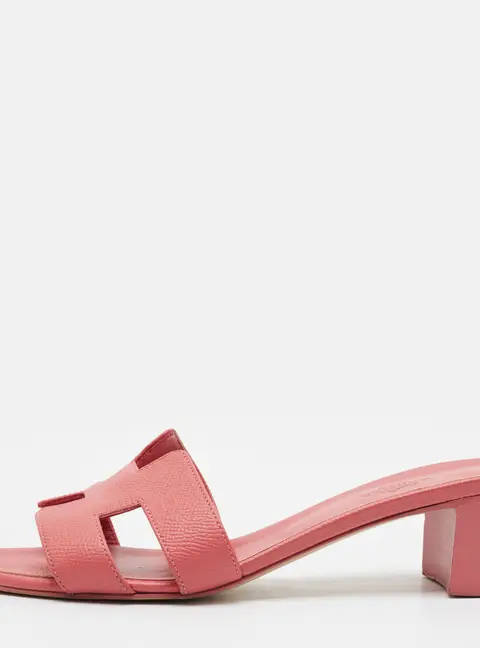 Hermes Oasis Size 38.5 Pink Leather Slide Sandals