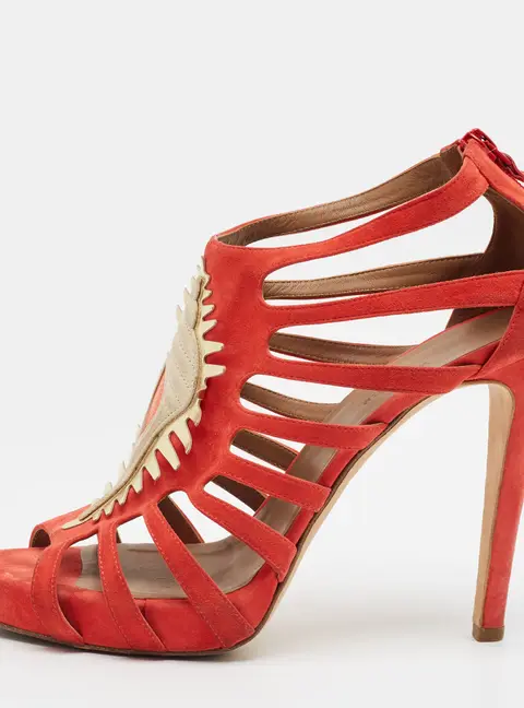 Hermes Coquillage Size 41 Coral Red Suede Caged Ankle Booties