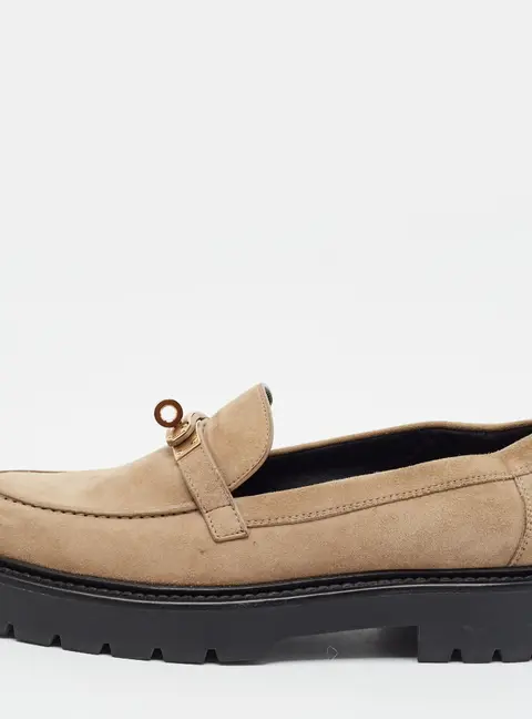 Hermes Icone Size 38 Beige Suede Loafers