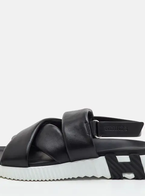 Hermes Electric Size 40 Black Leather Slingback Sandals