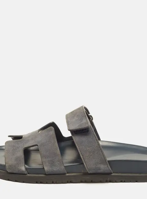 Herm&egrave;s Chypre Size 40 Navy Blue Suede Flat Sandals